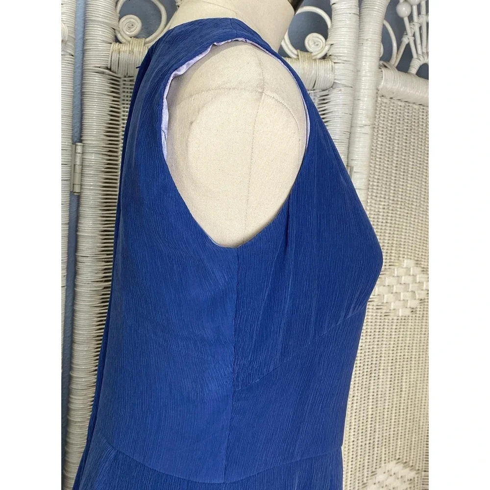 100% Silk Crinkle Dress Periwinkle Blue‎ Vintage M Kashka's of Milwaukee